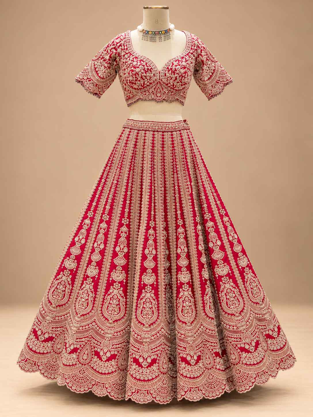 Red Embroidered Bridal Lehenga Set with Matching Dupatta for Women