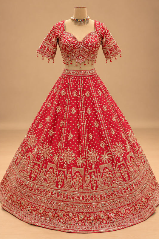 Premium Bridal Red Lehenga with Heavy Gold Embroidery and Designer Dupatta for Women – product view 2