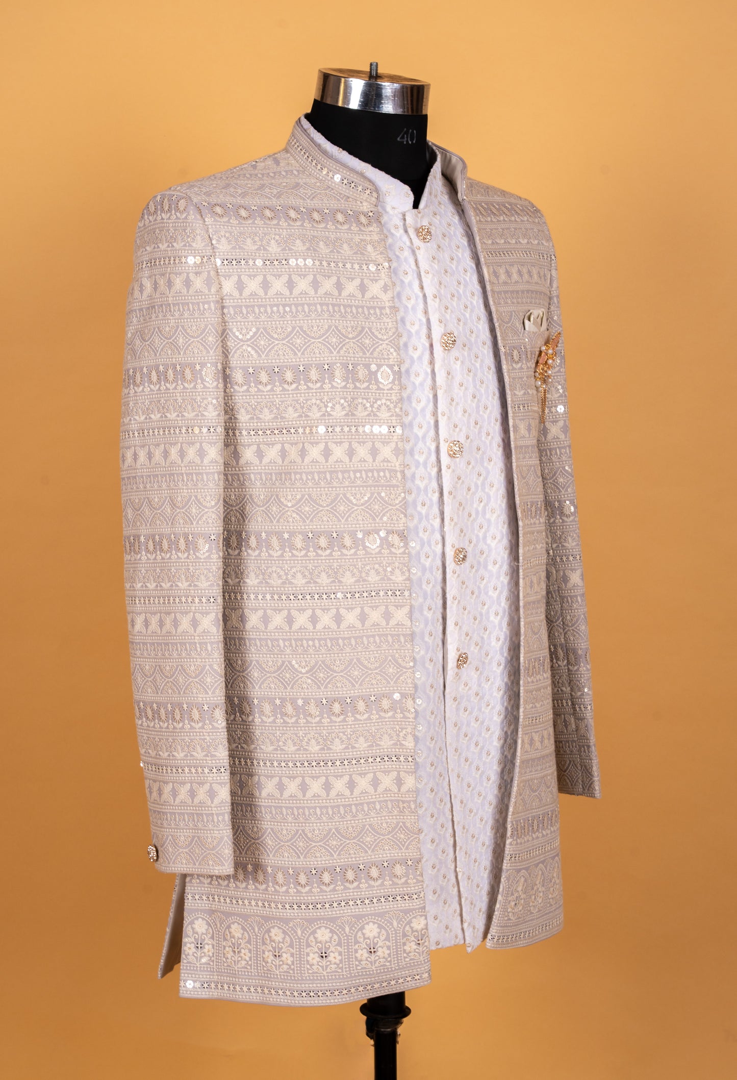 Ivory Beige Embroidered Sherwani Set for Men – Premium Wedding & Groom Wear