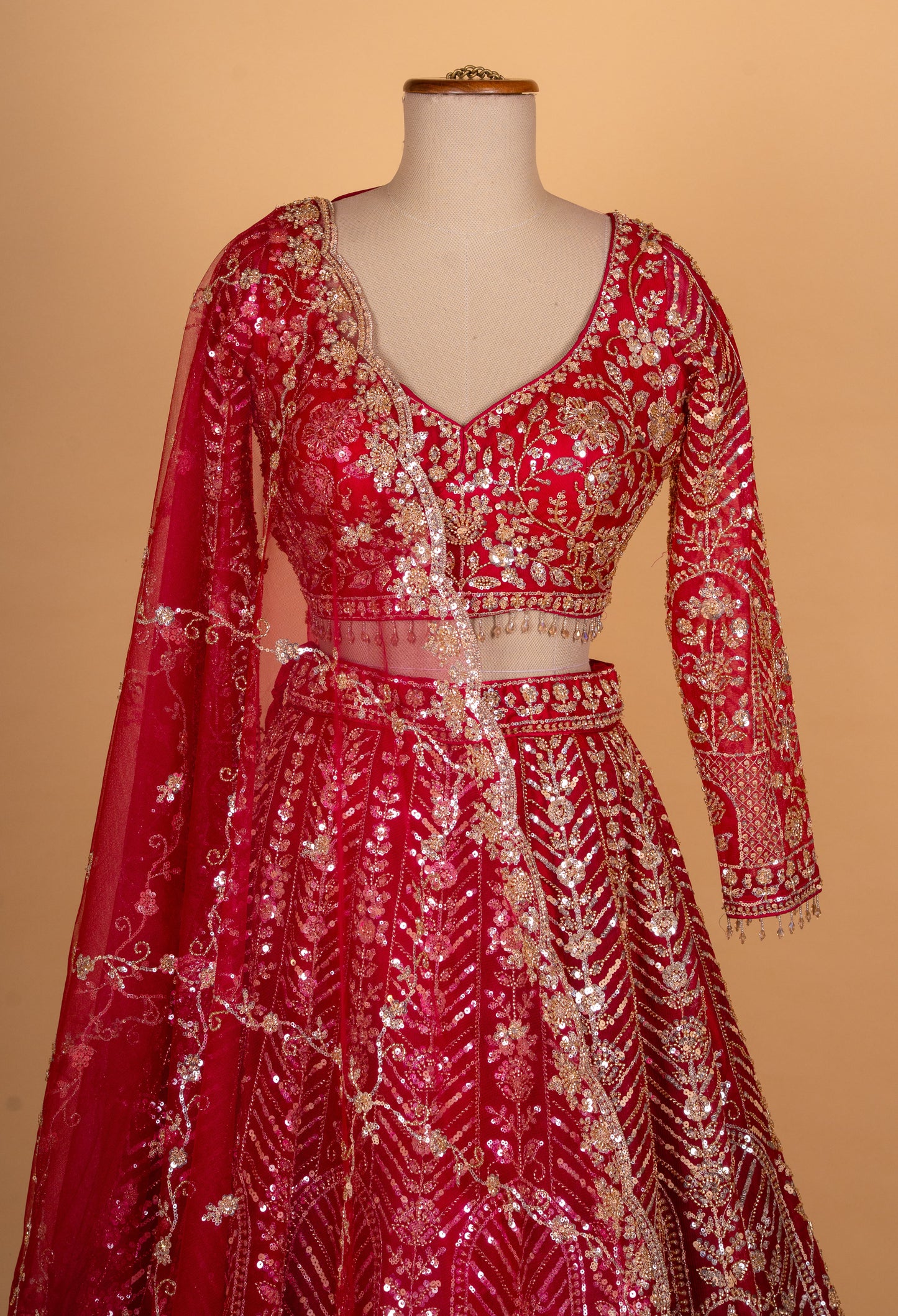 Bridal Red Heavy Embroidered Lehenga Choli with Net Dupatta