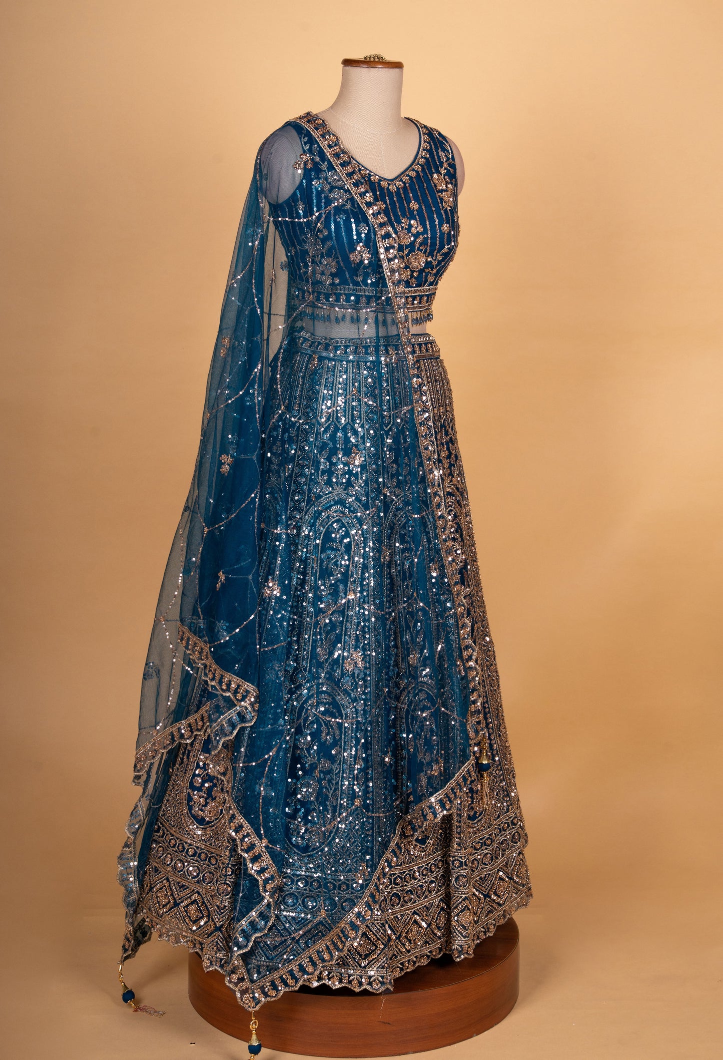 Teal Blue Heavy Embroidered Designer Lehenga Choli with Net Dupatta