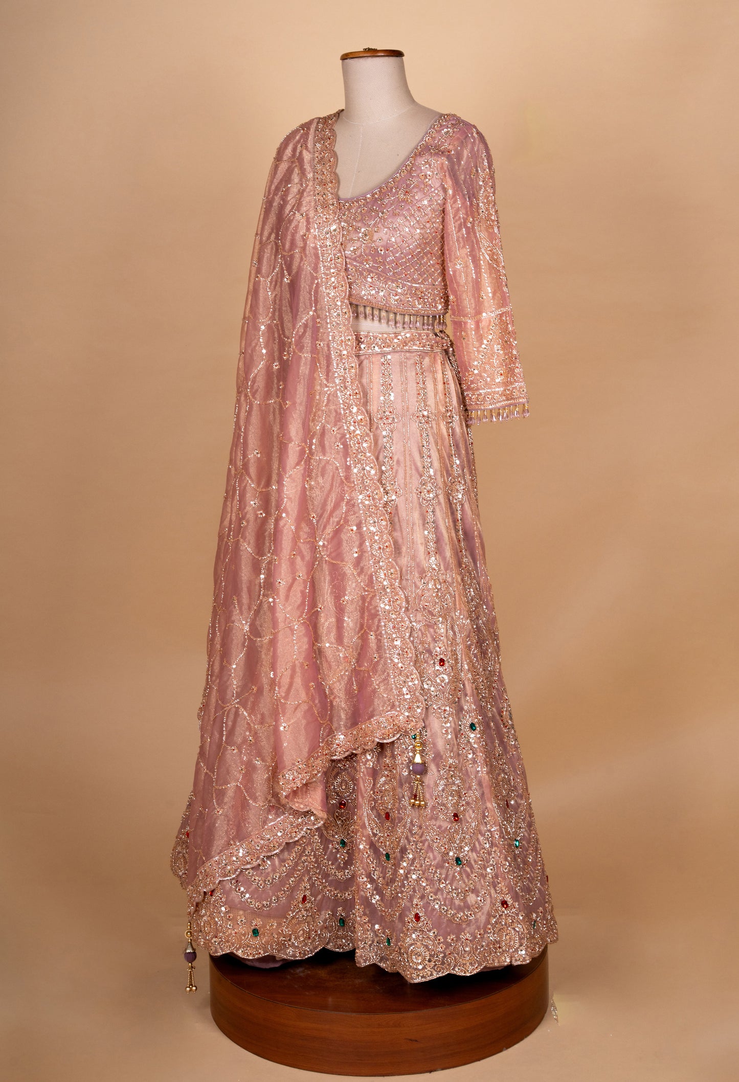 Blush Pink Heavy Embroidered Designer Lehenga Choli with Sequin Net Dupatta