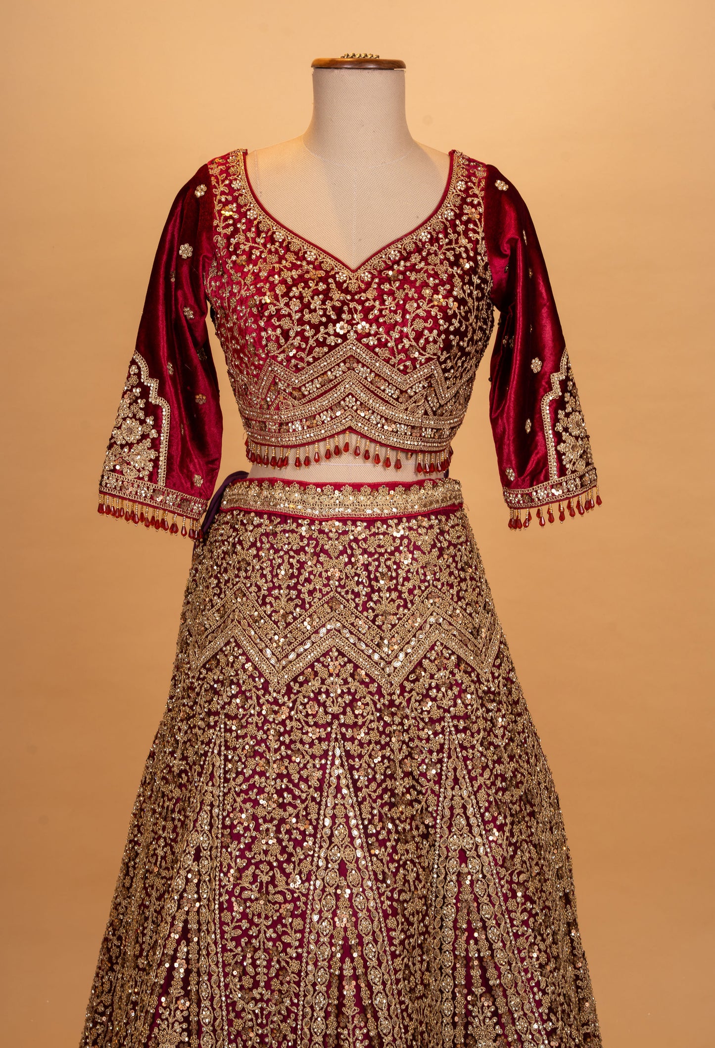 Bridal Maroon & Gold Heavy Embroidered Lehenga Choli with Net Dupatta