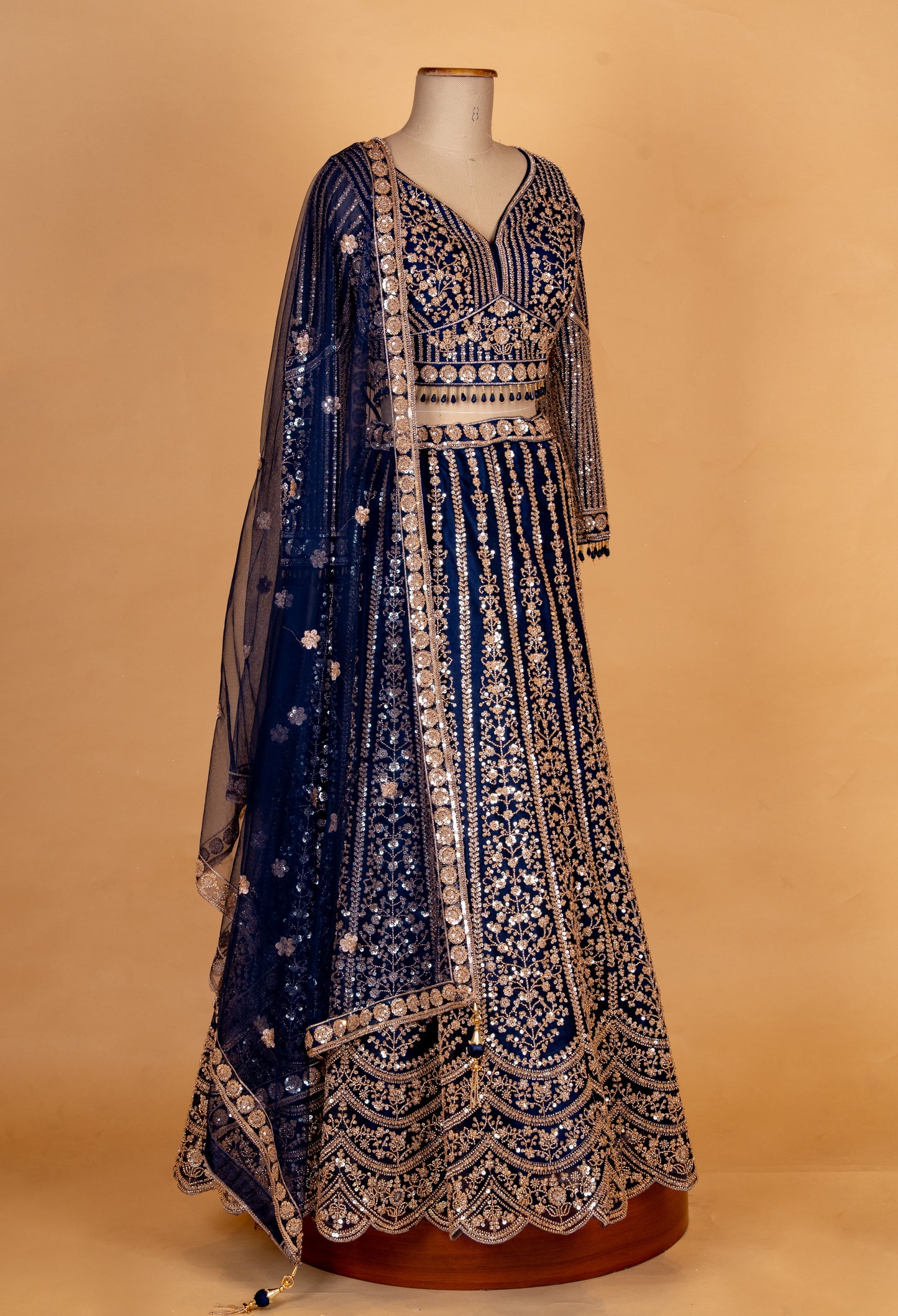Royal Navy Blue Heavy Embroidered Lehenga Choli with Net Dupatta