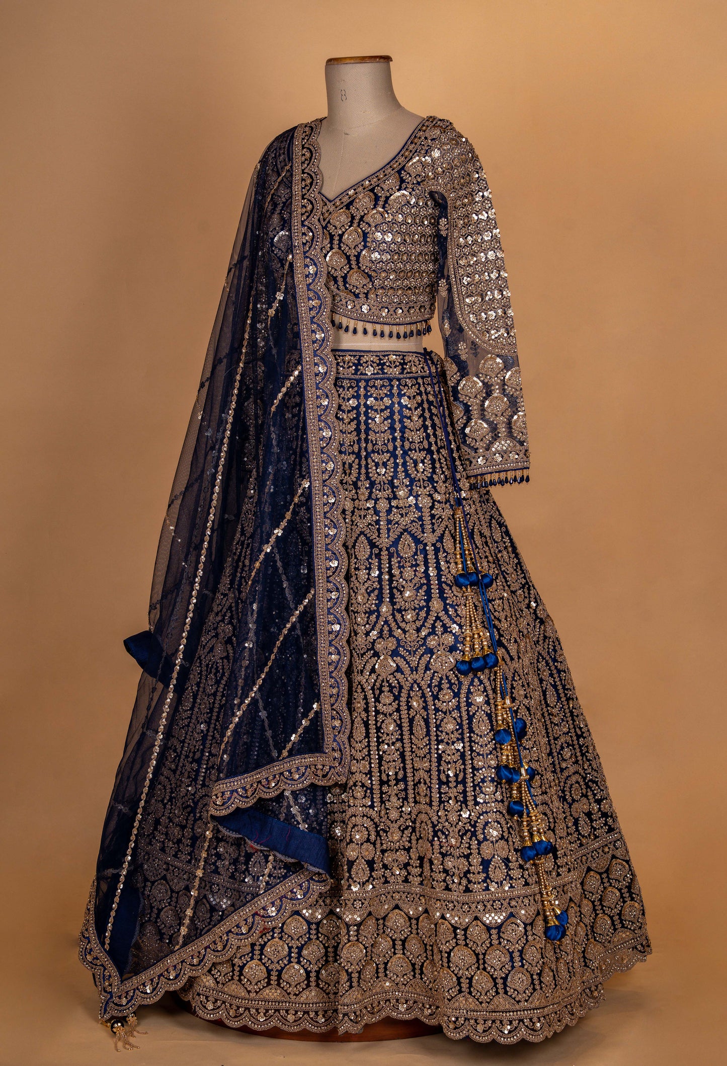 Midnight Blue Heavy Embroidered Lehenga Choli with Net Dupatta