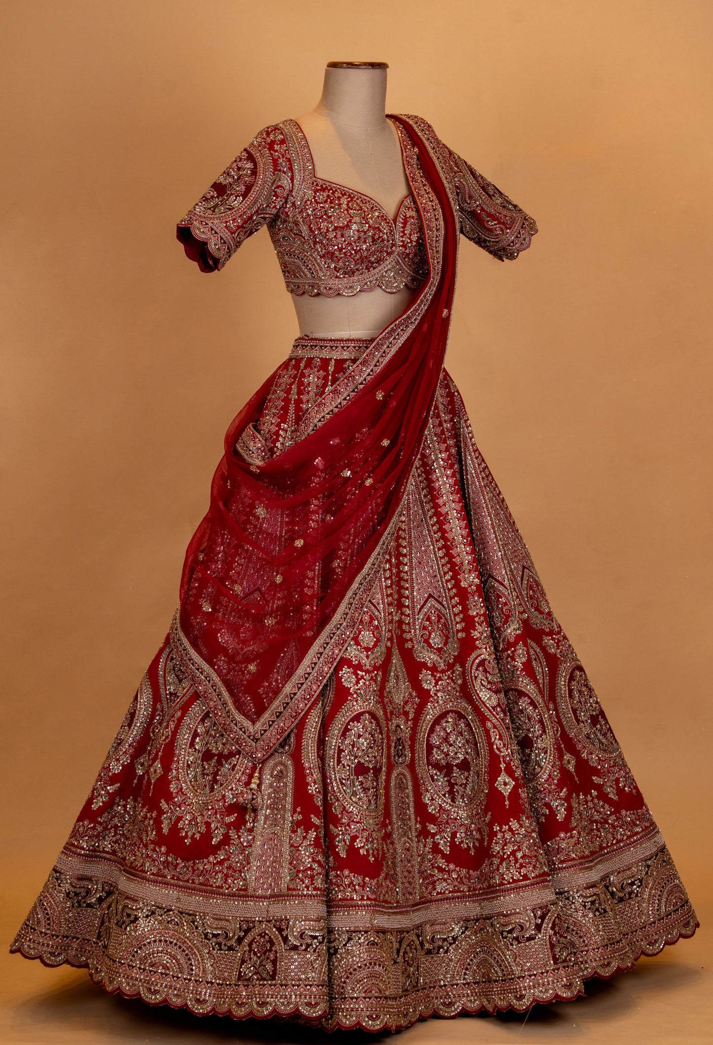 Bridal Red Heavy Embroidered Lehenga Choli with Net Dupatta