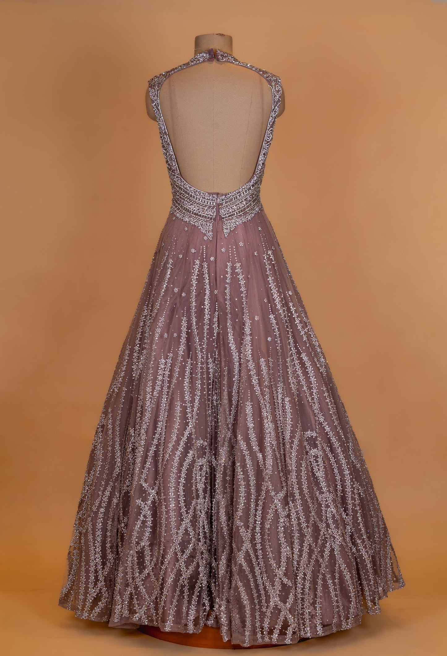 Dusty Rose Sequin Embellished Sleeveless Gown – Floor-Length Evening Wear