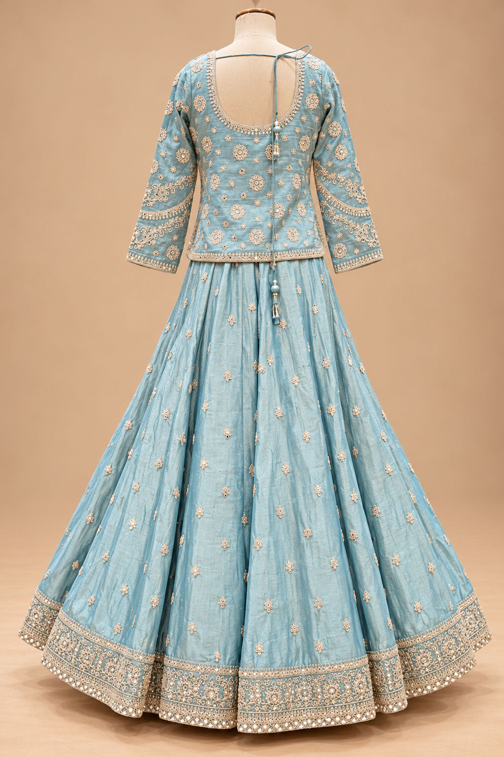 Elegant Ice Blue Designer Lehenga Set with Golden Embroidery & Matching Dupatta