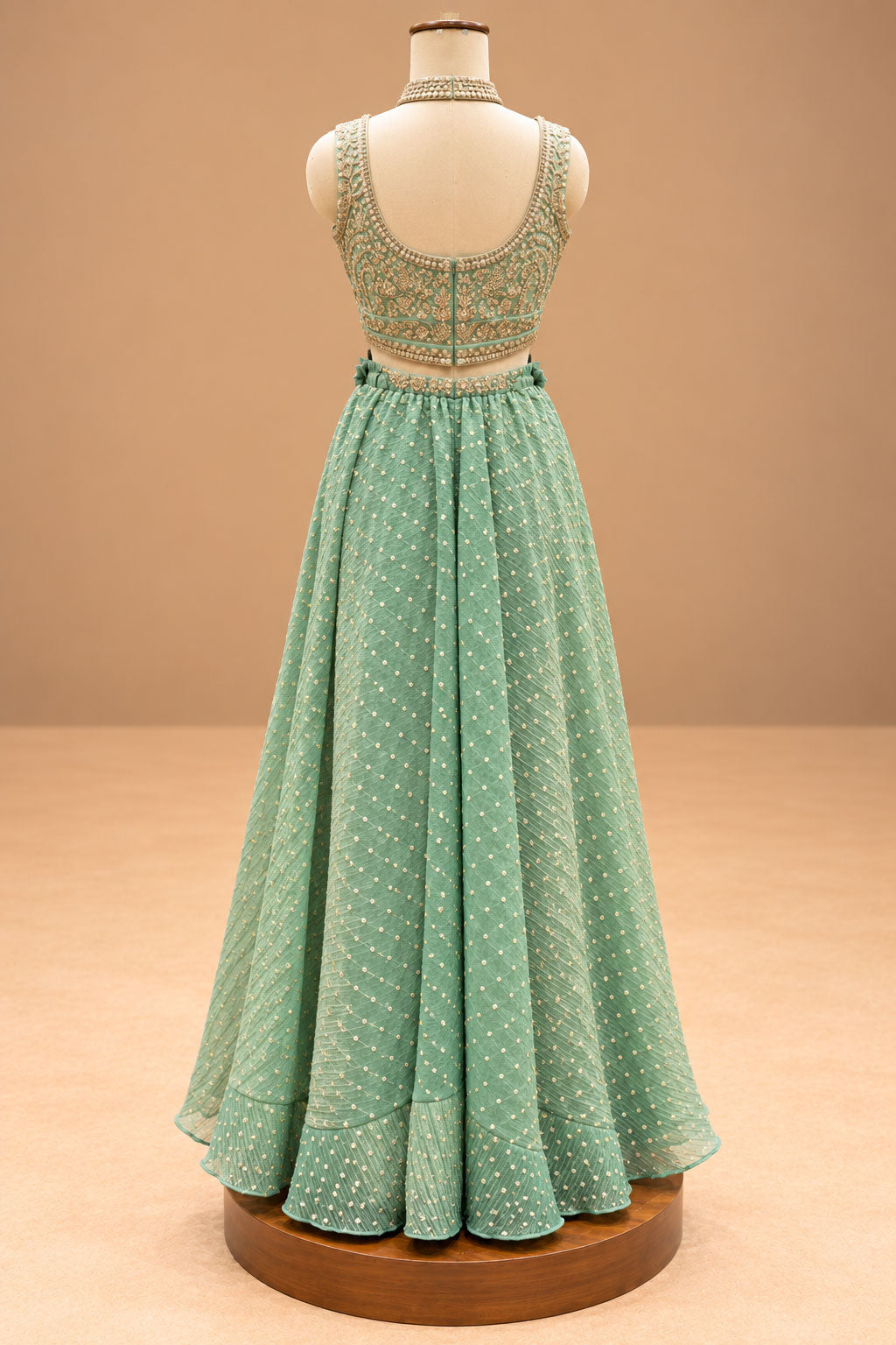 Elegant Mint Green Designer Lehenga Set with Golden Embroidered Blouse & Dupatta