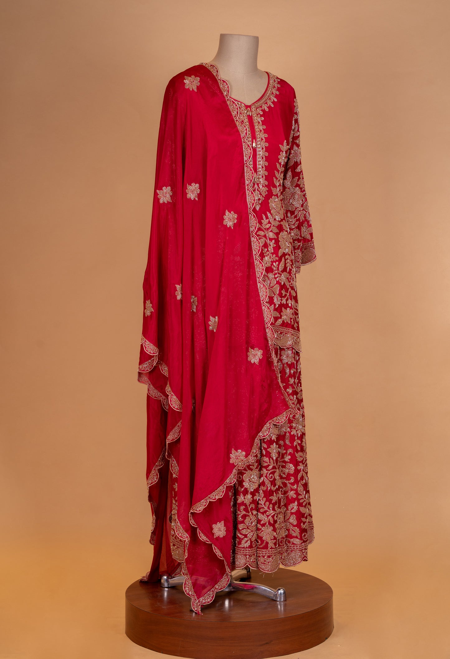 Royal Red Embroidered Kurta Palazzo Set with Dupatta