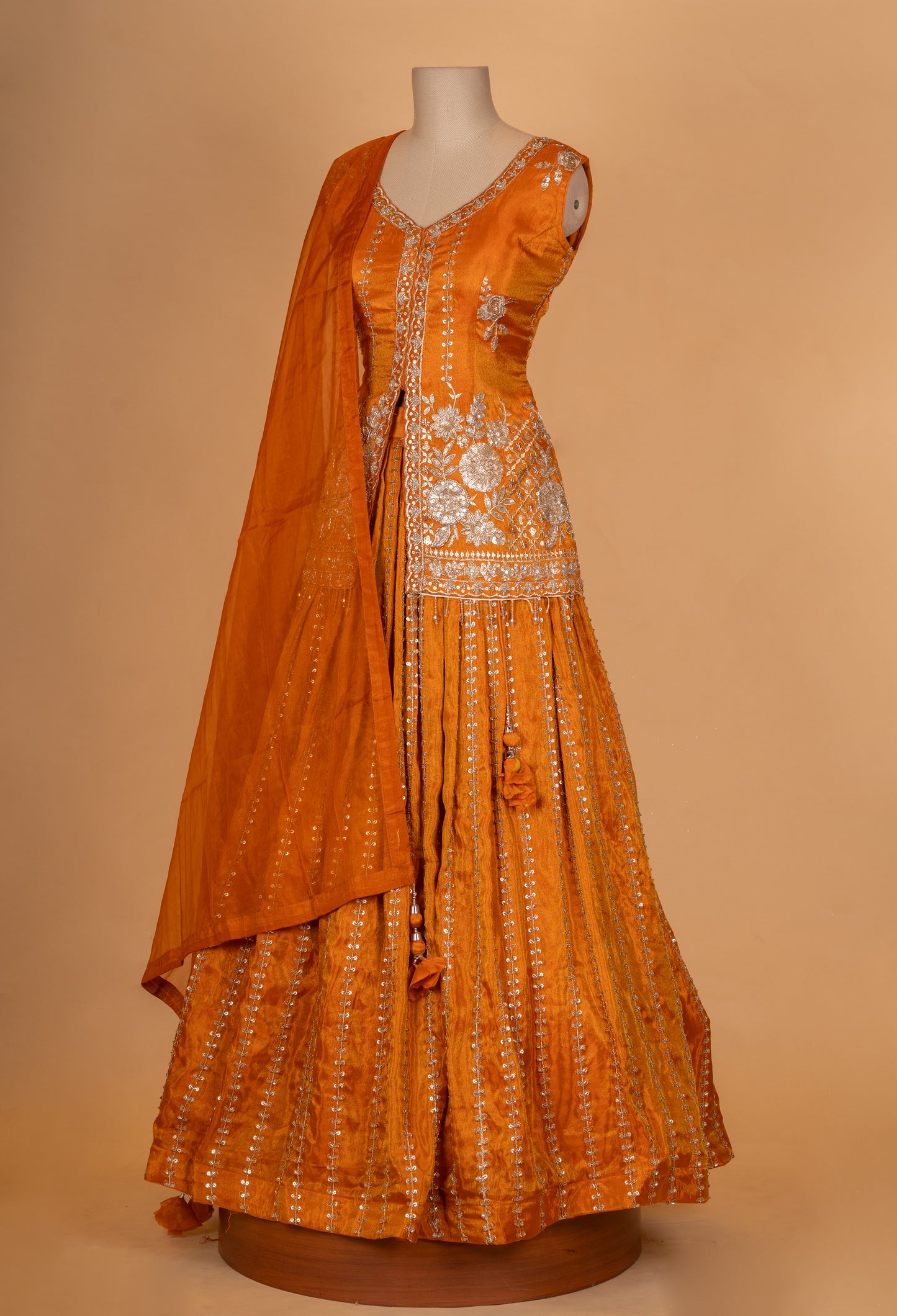 Mustard Orange Embroidered Lehenga Set with Dupatta