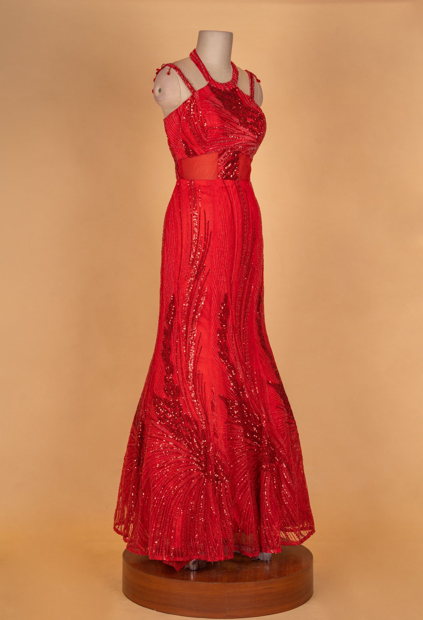 Red Sequin Embellished Mermaid Evening Gown for Women