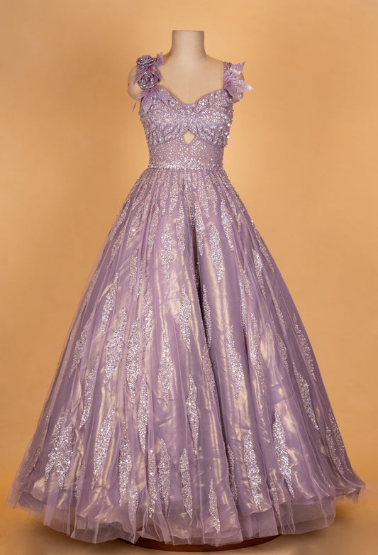 Lavender sequin embellished designer ball gown – product image 2