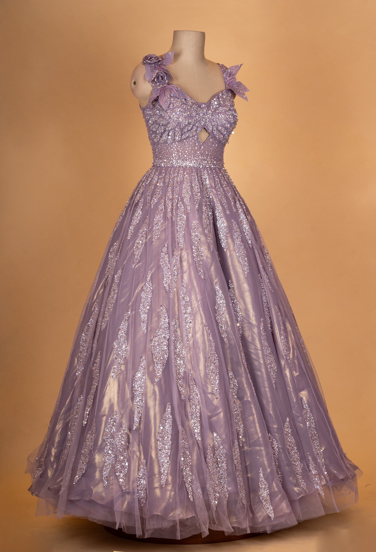 Lavender Sequin Embellished Designer Ball Gown for Women