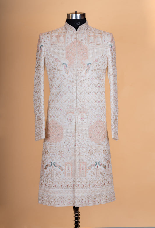 Cream embroidered sherwani set for men – product image 2