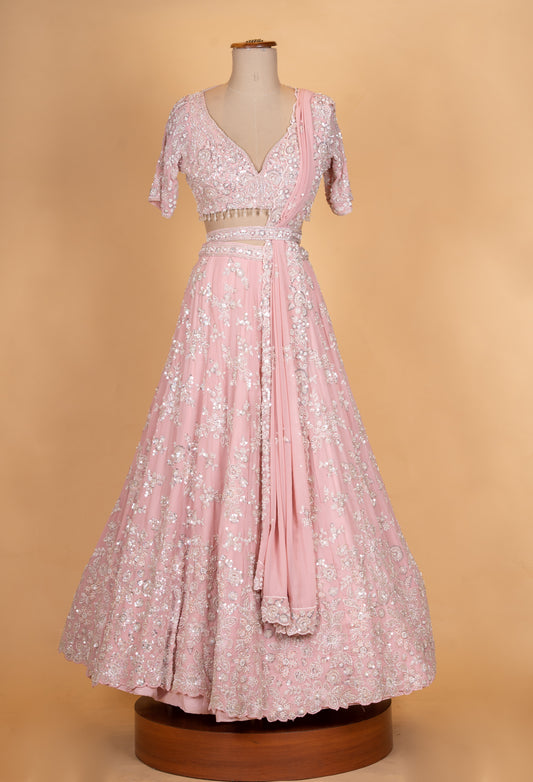 Soft pink embroidered lehenga choli set with dupatta – product image 2