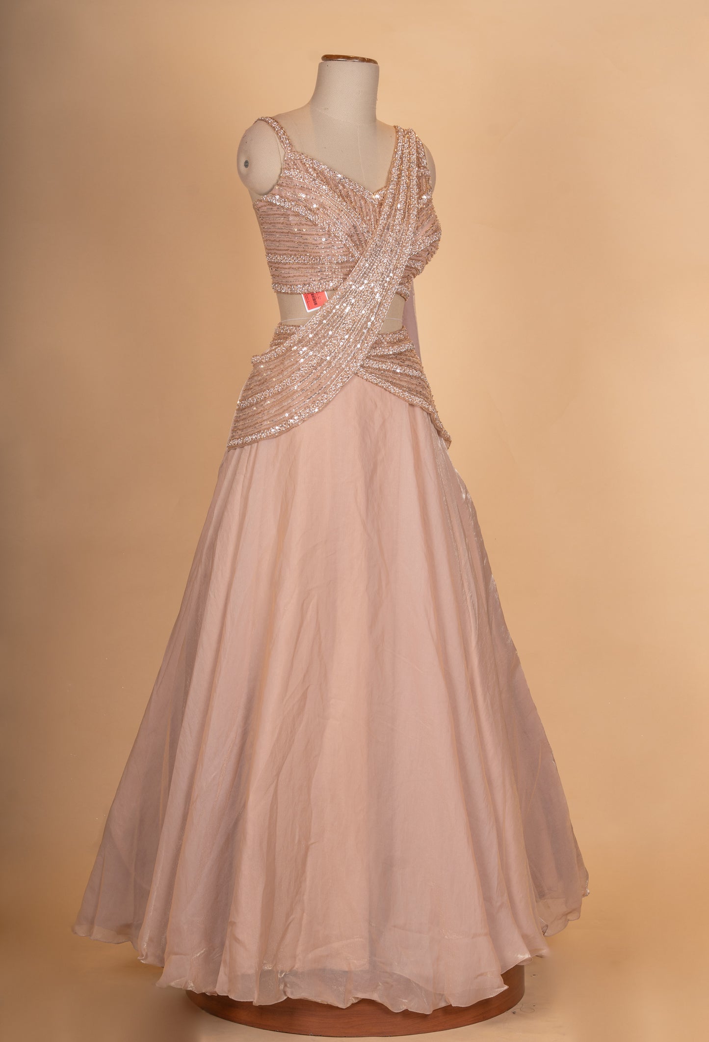 Blush Pink Sequin Embroidered Lehenga Set with Drape Dupatta for Women