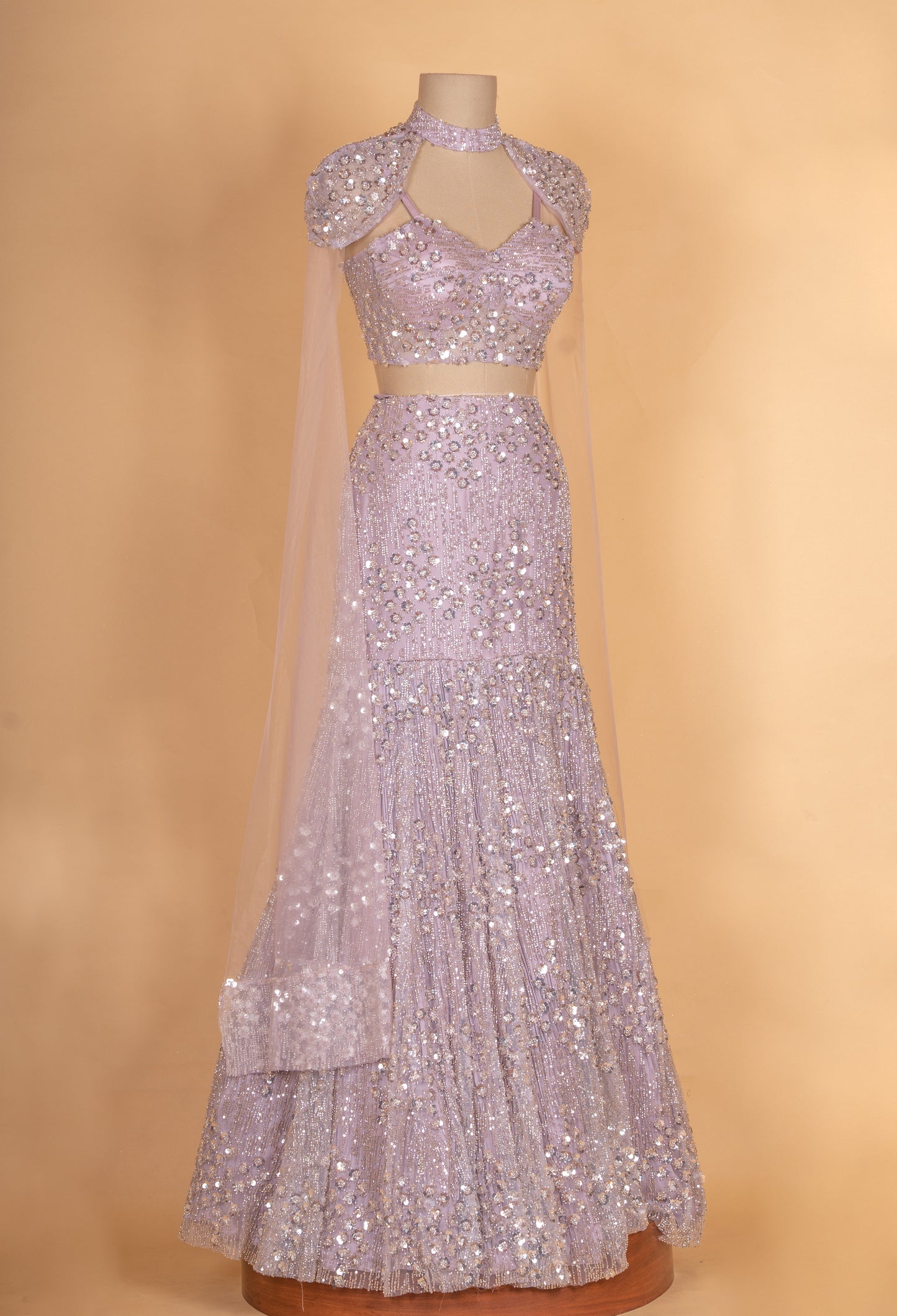 Designer Mauve Embellished Lehenga Choli with Cape Dupatta | Luxury Party Wear Set