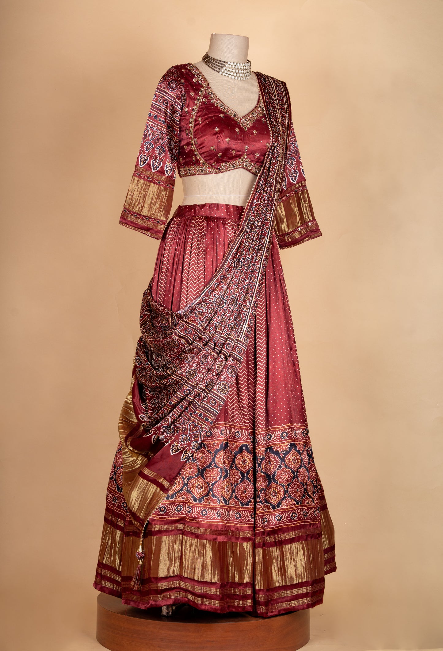 Royal Maroon Handcrafted Bridal Lehenga Set with Intricate Heritage Weave & Dupatta
