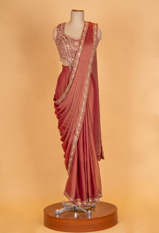 Rust orange embroidered saree with designer blouse – product image 2
