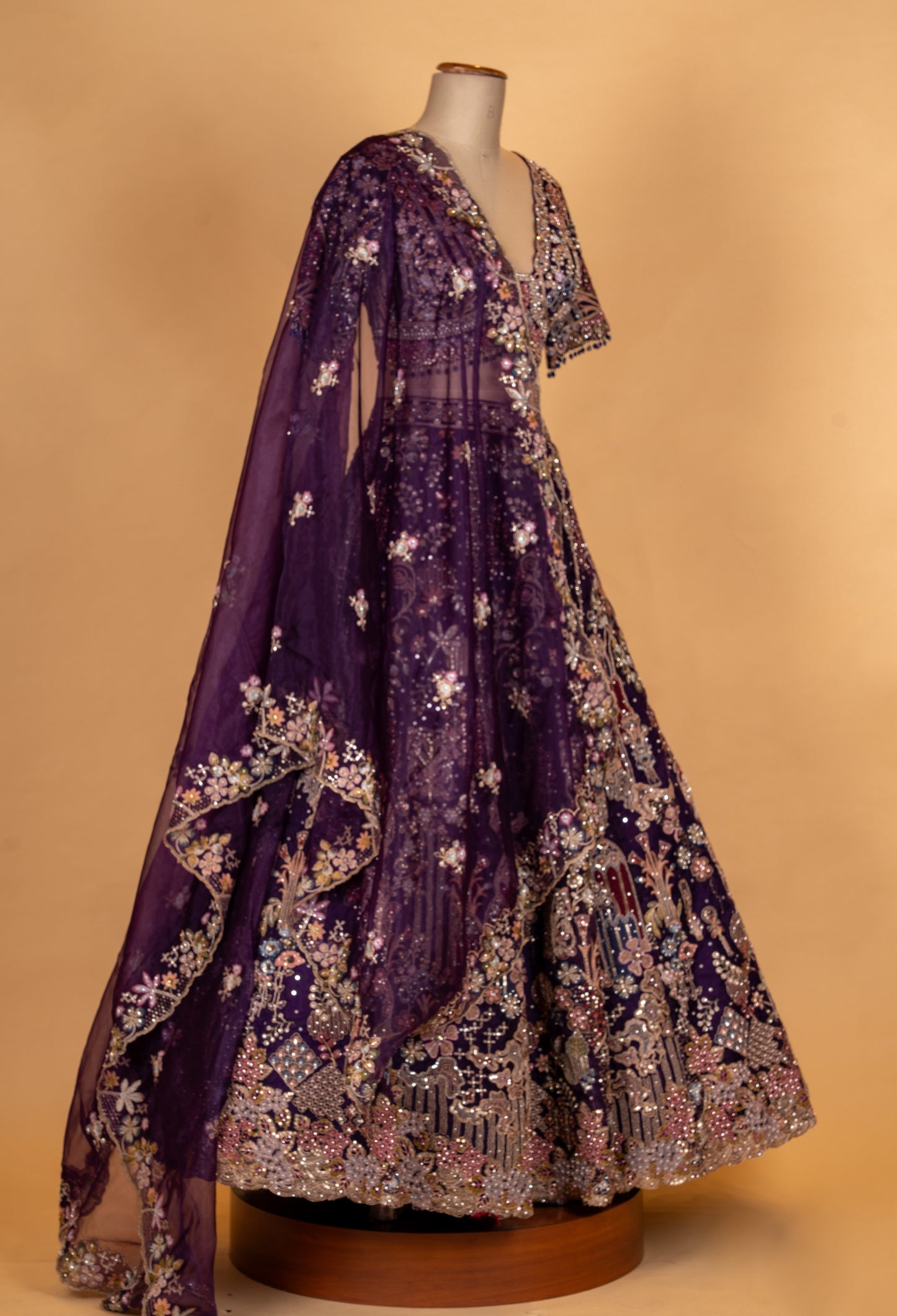Royal Plum Embroidered Lehenga Set with Sheer Dupatta | Designer Bridal & Occasion Wear