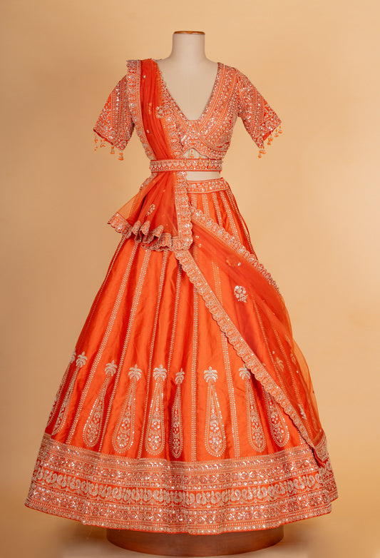 Orange embroidered lehenga choli with dupatta – product image 2