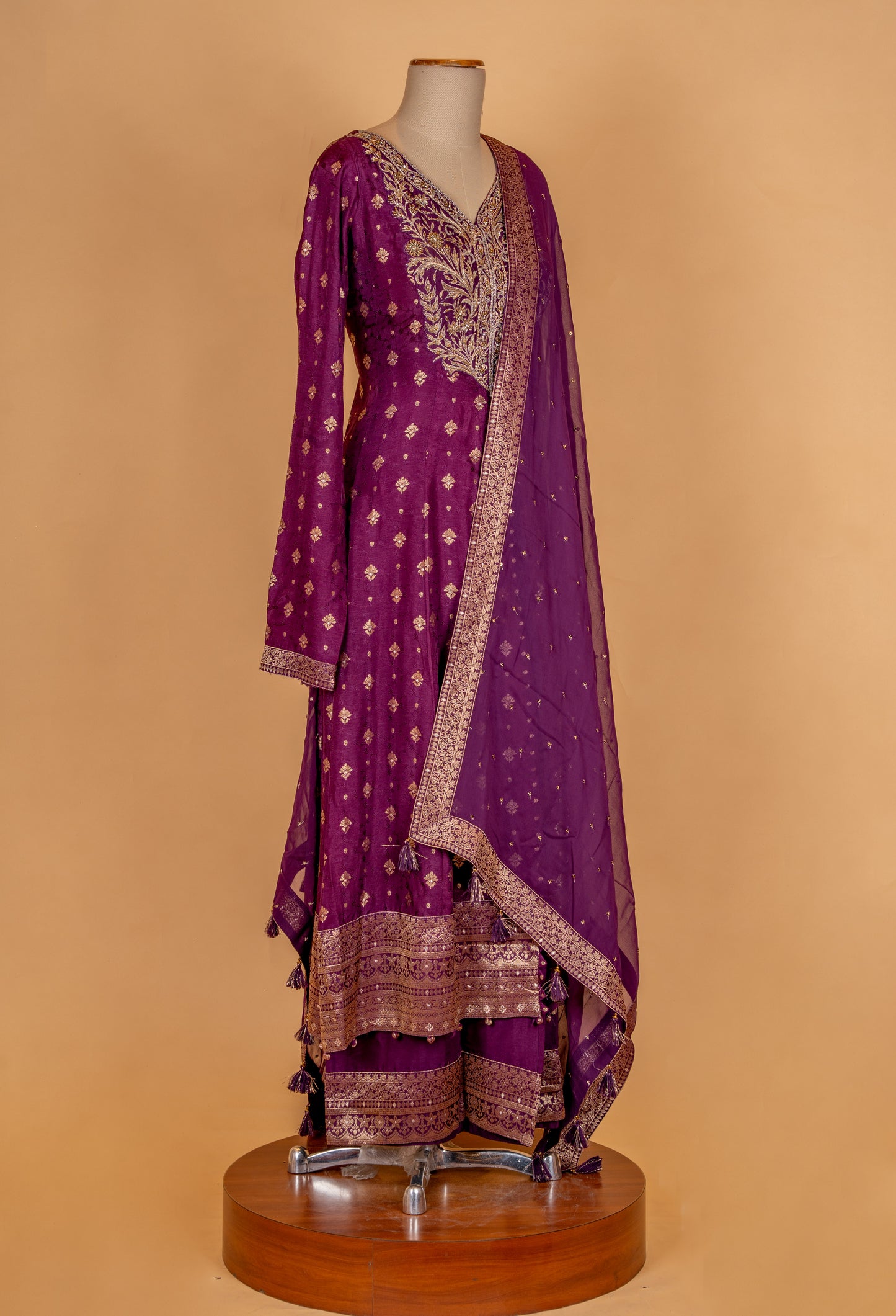 "Royal Purple Embroidered Anarkali Suit Set with Dupatta & Palazzo "