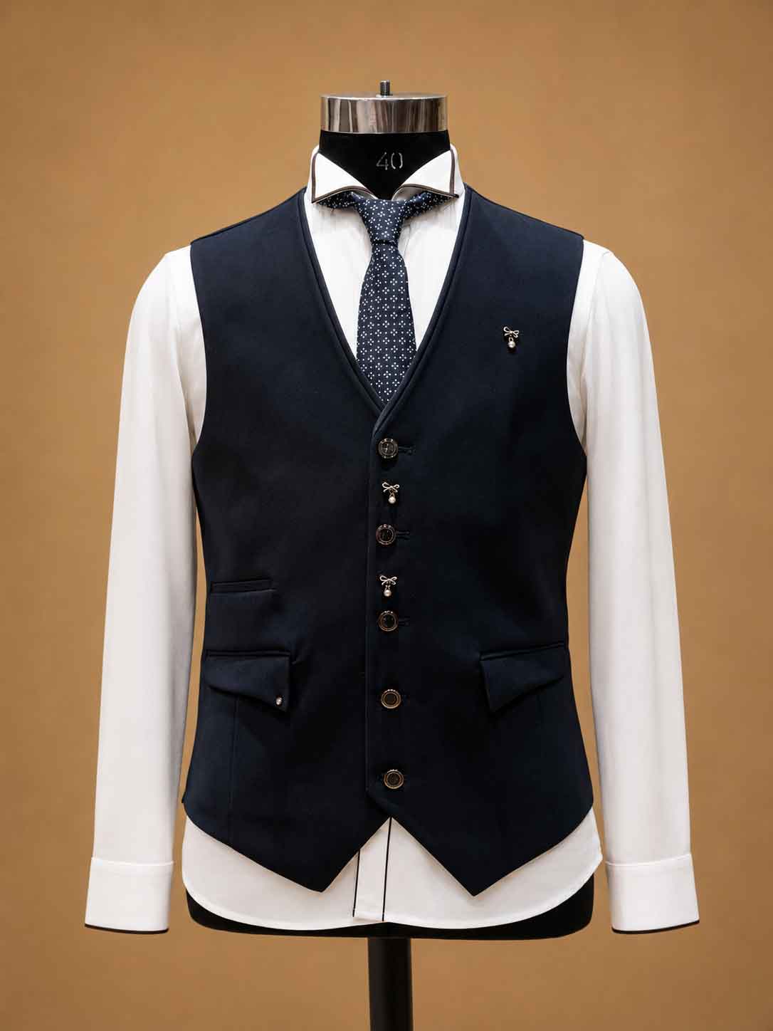Luxury Navy Blue Designer Three-Piece Suit for Men with Satin Shawl Lapel | Premium Wedding Reception & Formal Party Wear Suit