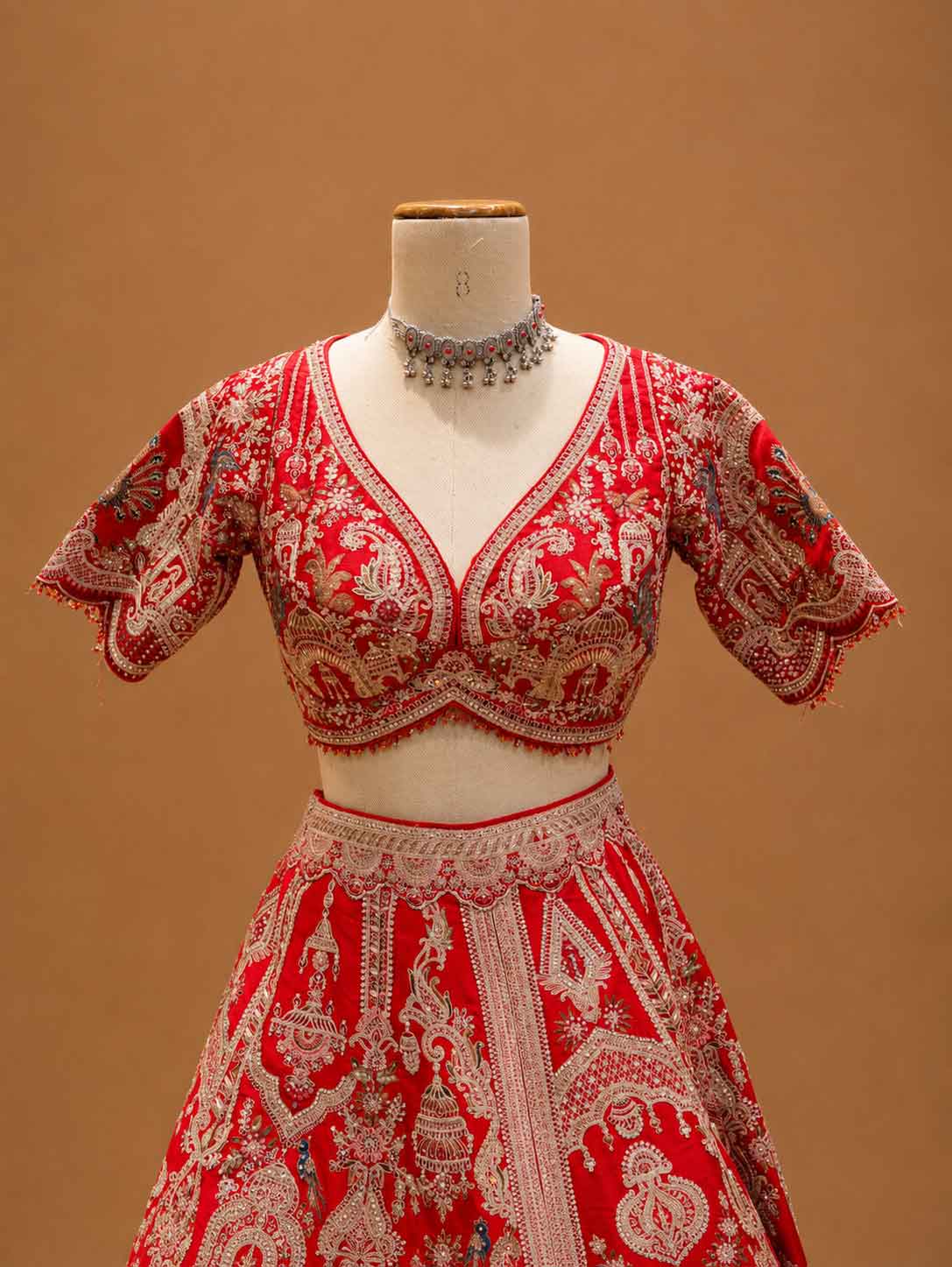 Royal Red Designer Bridal Lehenga with Heritage Embroidery & Embellished Dupatta