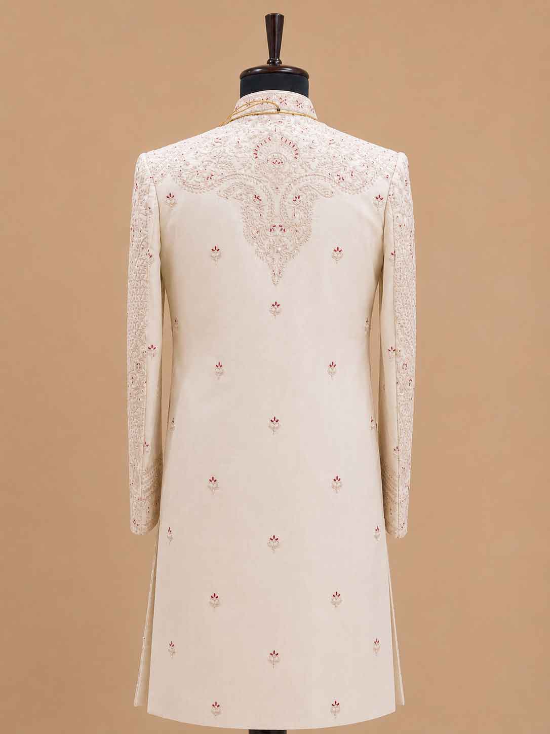Men's Blush Pink Embroidered Sherwani Set with Stole | Premium Designer Groom Wedding Wear
