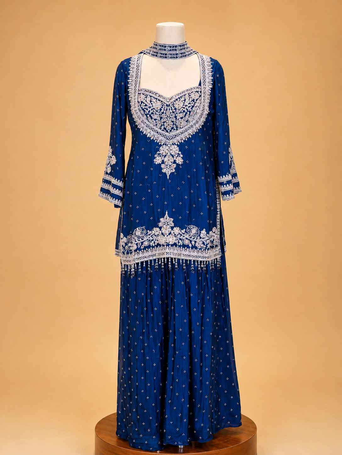 Blue Embroidered Sharara Set for Women | Festive Ethnic Wear