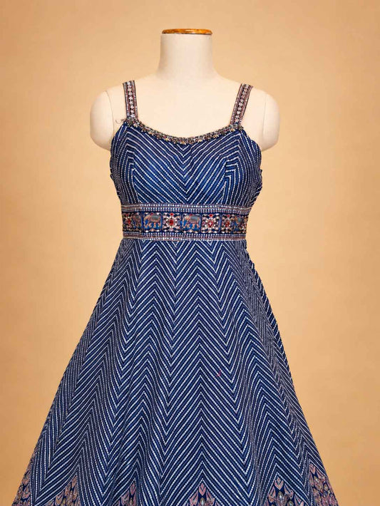 Navy blue printed festive lehenga for women by ASMA Bengaluru - alternate view 2