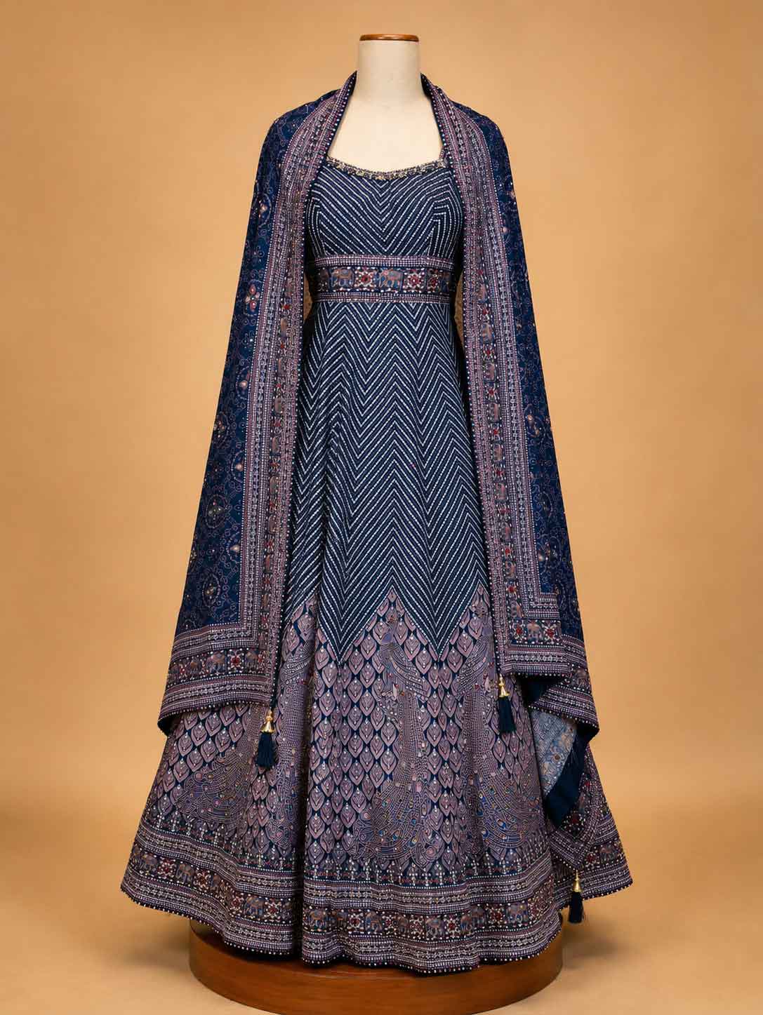 Navy Blue Designer Lehenga Set for Women | Printed Festive Lehenga