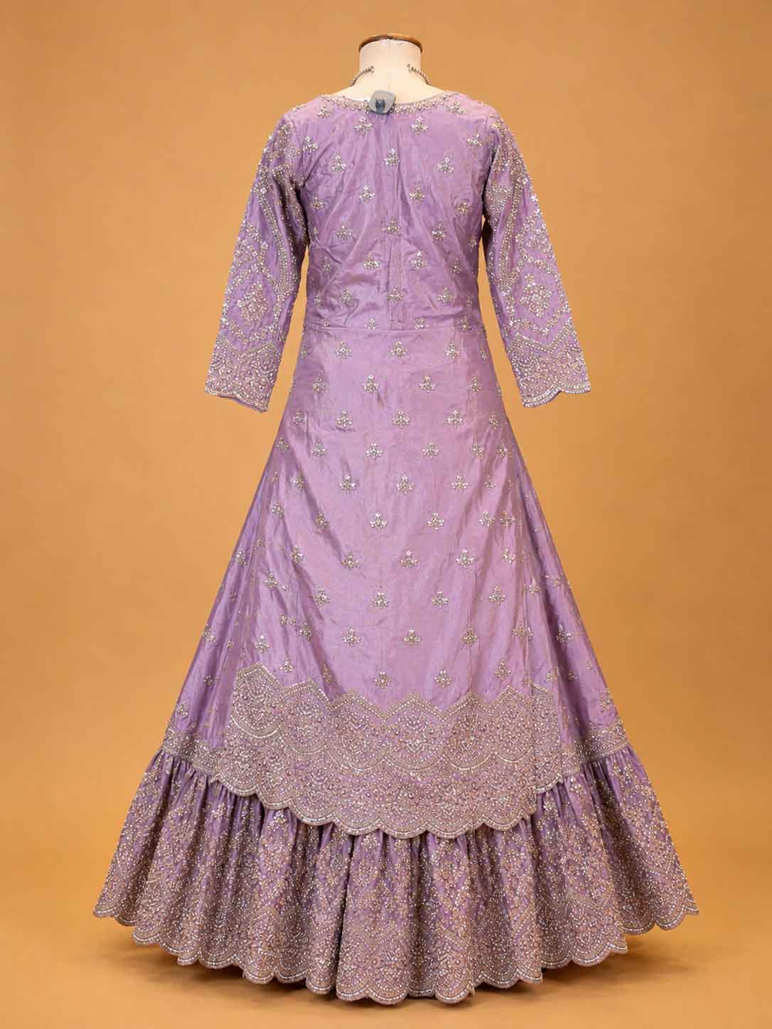 Onion colour embroidered Anarkali suit set for women with matching dupatta and flared silhouette