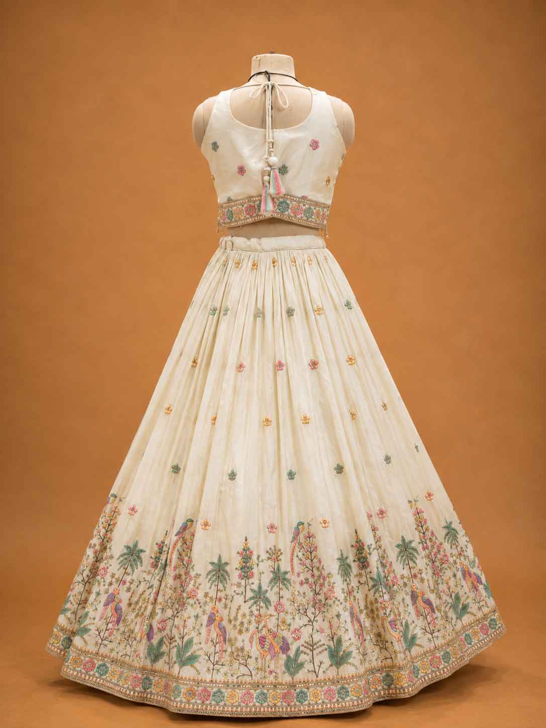 Cream Designer Lehenga Choli for Women | Floral Embroidered Wedding Lehenga