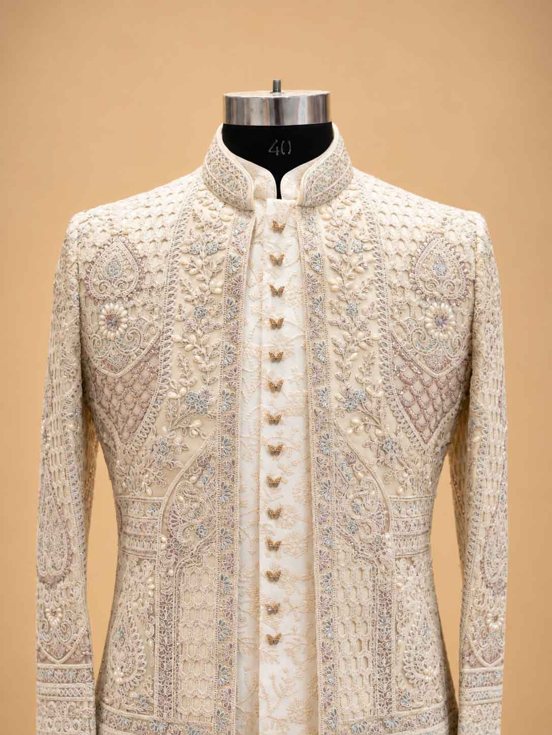 Ivory White Designer Embroidered Sherwani for Men | Luxury Groom Wedding Wear