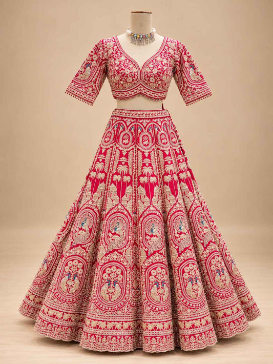 Detail view 2 of Red Embroidered Bridal Lehenga Choli with Dupatta by ASMA