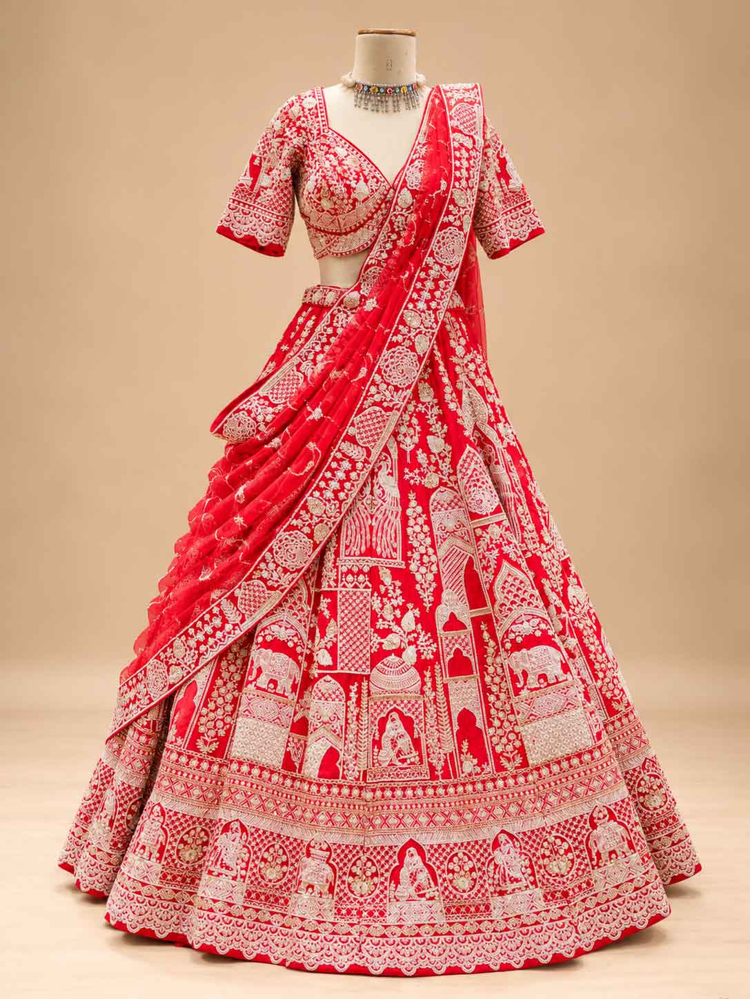 Red Traditional Bridal Lehenga Choli with Dupatta | Heavily Embroidered Wedding Lehenga