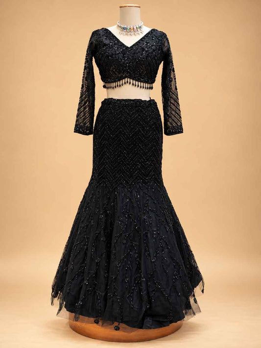 Detail view 2 of Black Embellished Lehenga Choli with Sheer Dupatta by ASMA