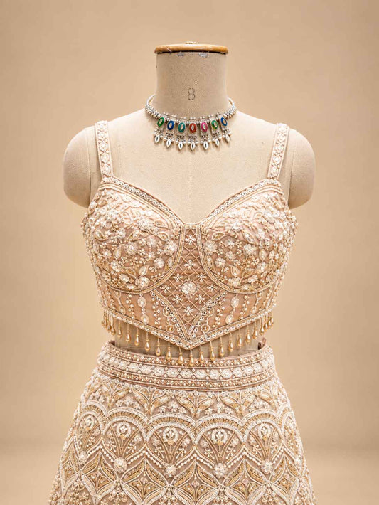Detail view 2 of Gold Embellished Bridal Lehenga Choli with Sheer Dupatta by ASMA