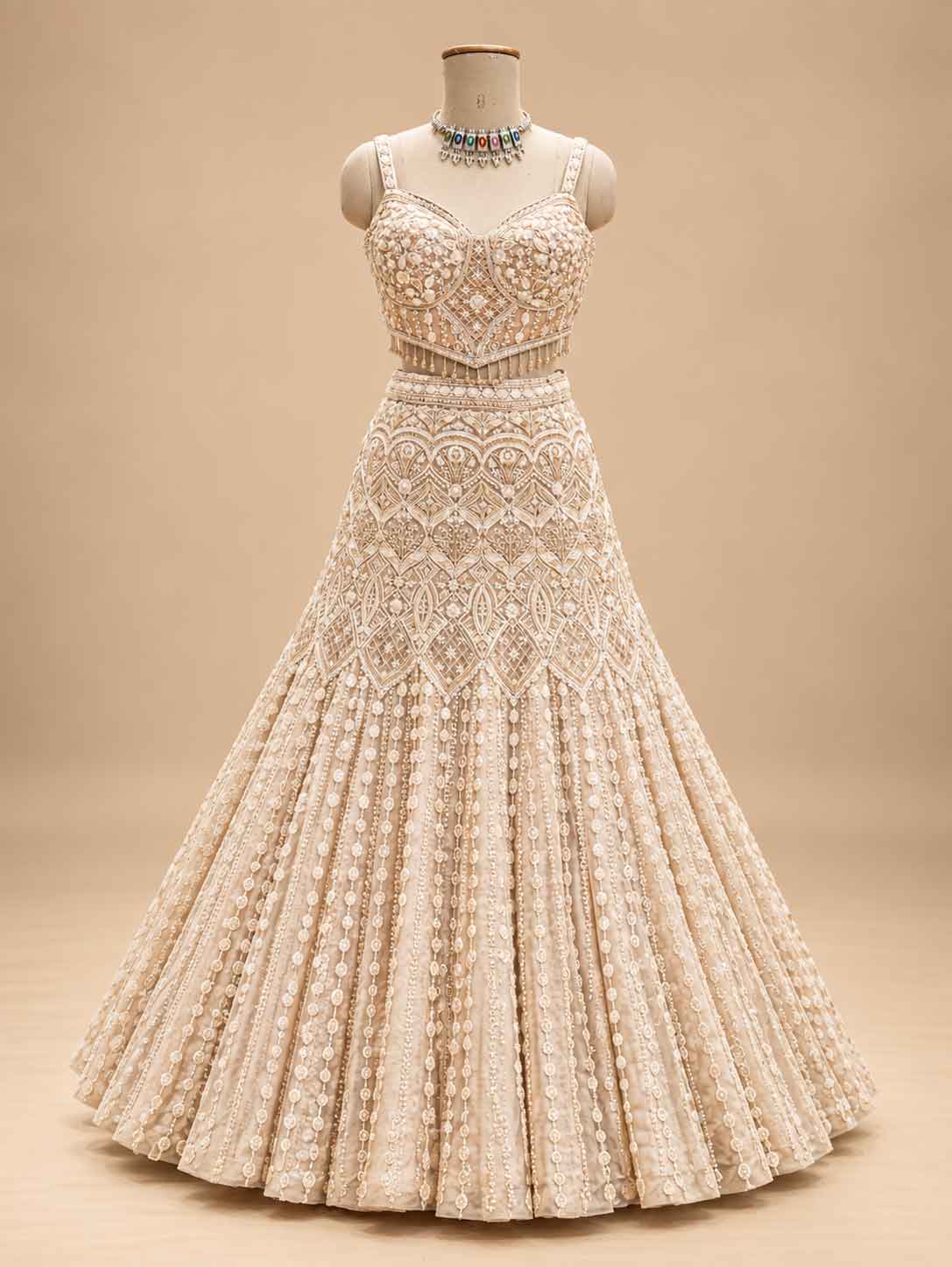 Gold Embellished Bridal Lehenga Choli with Sheer Dupatta | Designer Wedding Wear