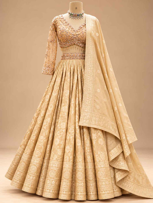 Champagne Gold Embroidered Bridal Lehenga Set with Matching Dupatta for Women – product view 2