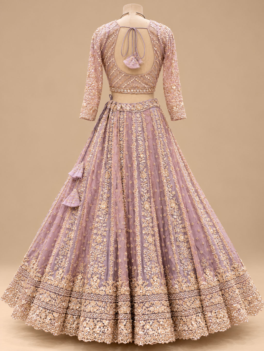 Lavender Designer Embroidered Lehenga Choli with Golden Work & Net Dupatta for Women – product view 6