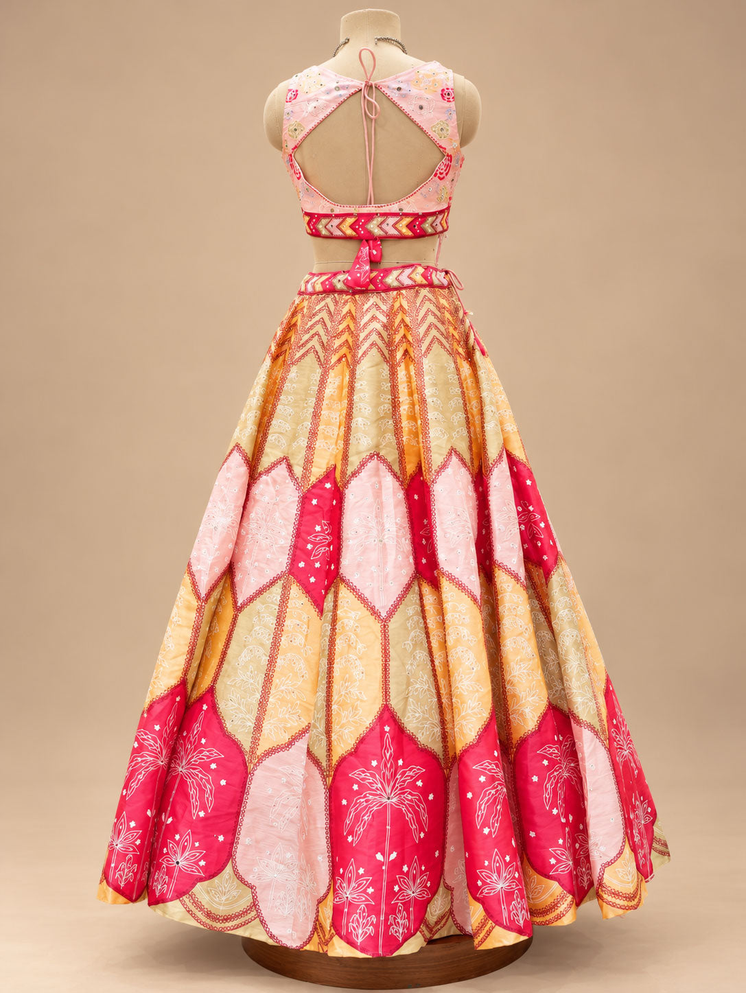 Pink & Golden Yellow Floral Designer Lehenga Set with Sheer Dupatta for Women – product view 6