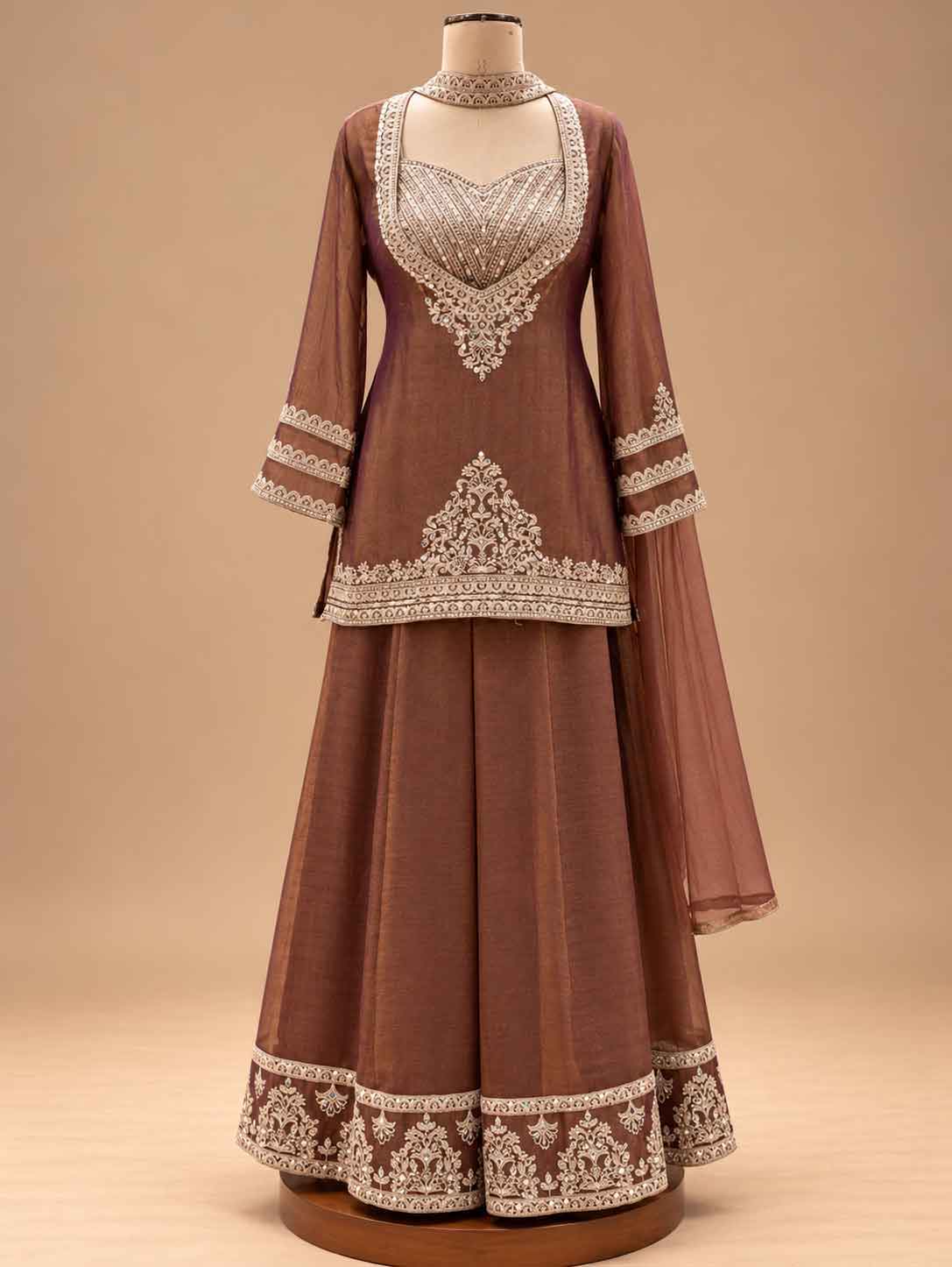 Chocolate Brown Embroidered Anarkali Suit Set with Dupatta | Festive Ethnic Wear