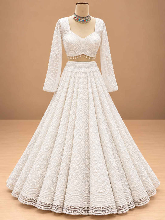 White Embroidered Lehenga Set with Dupatta – product view 2