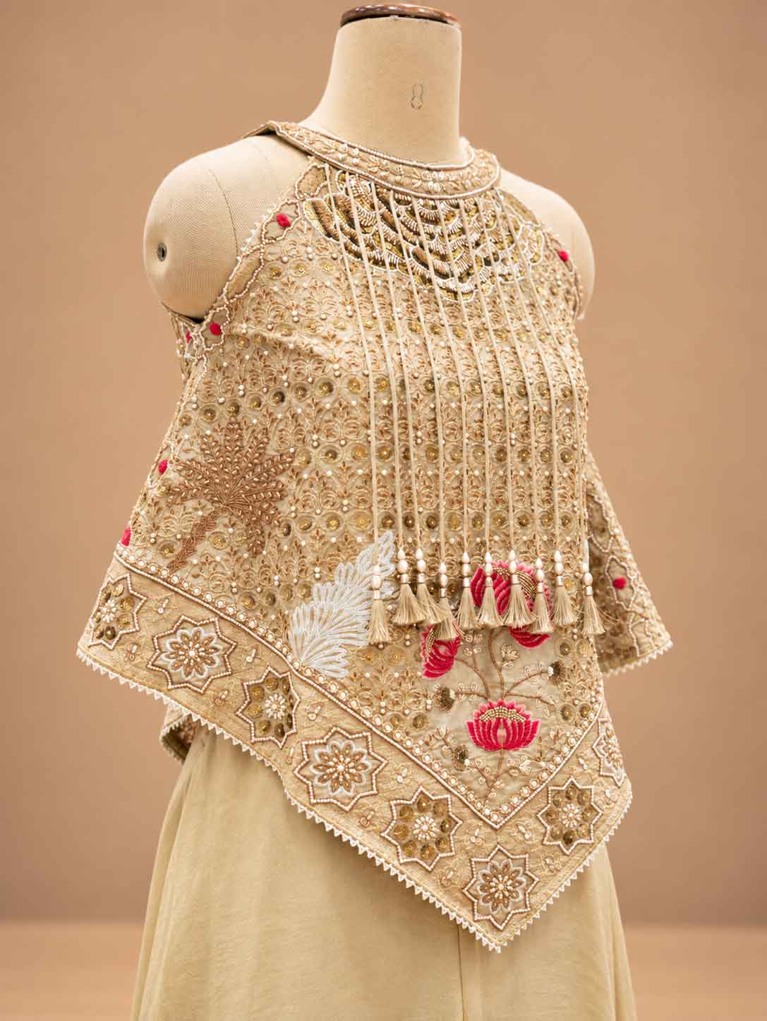 Ivory Embellished Peplum Kurta with Wide-Leg Sharara Set | Women's Festive Wear