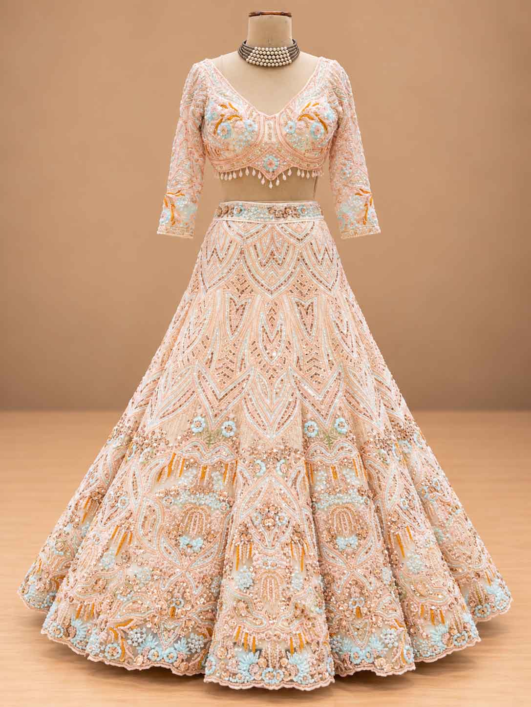 Brown Multicolour Embroidered Lehenga Set with Dupatta | Women's Wedding Wear