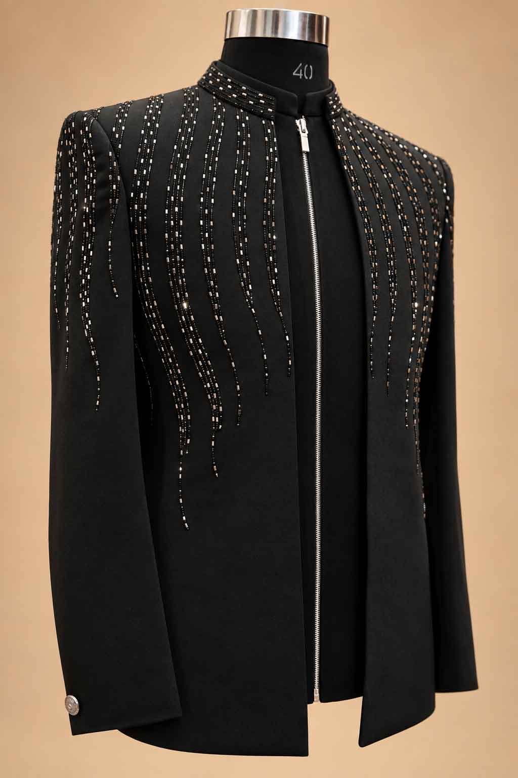 Black Embellished Men’s Formal Suit Set with Straight-Fit Trousers