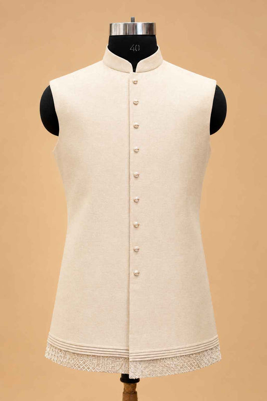 Champagne Gold Textured Indo-Western Suit Set for Men – product image 2